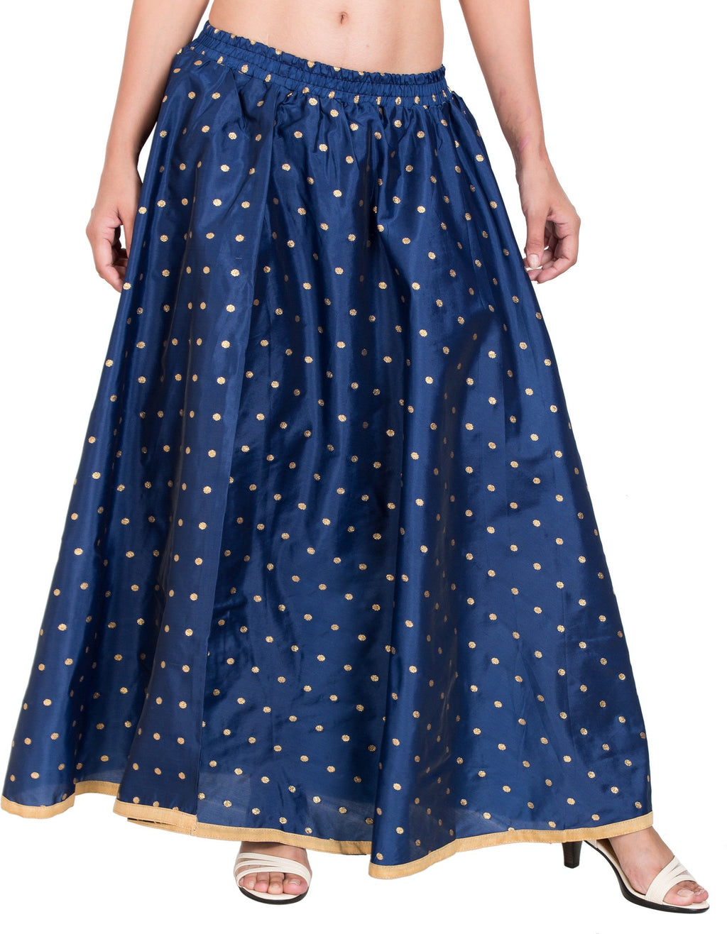PAVONINE Navy Blue Color Golden Zari Work Satan Fabric Maxi Skirt For Women - Distacart