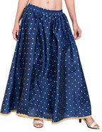 PAVONINE Navy Blue Color Golden Zari Work Satan Fabric Maxi Skirt For Women - Distacart
