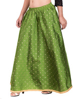 PAVONINE Green Color Golden Zari Work Satan Fabric Maxi Skirt For Women - Distacart