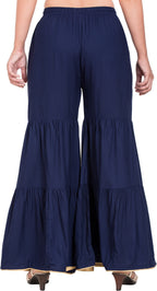 PAVONINE Navy Blue Color Solid 3-Panels Flared Sharara - Distacart
