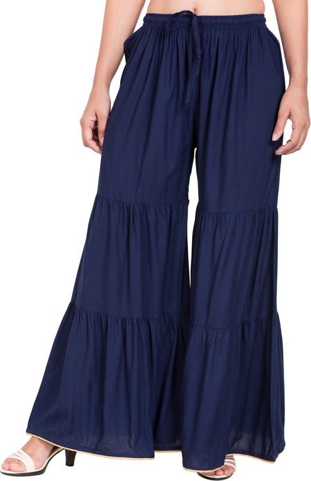 PAVONINE Navy Blue Color Solid 3-Panels Flared Sharara