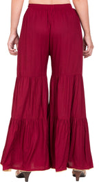 PAVONINE Maroon Color Solid 3-Panels Flared Sharara - Distacart
