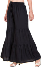 PAVONINE Black Color Solid 3-Panels Flared Sharara - Distacart