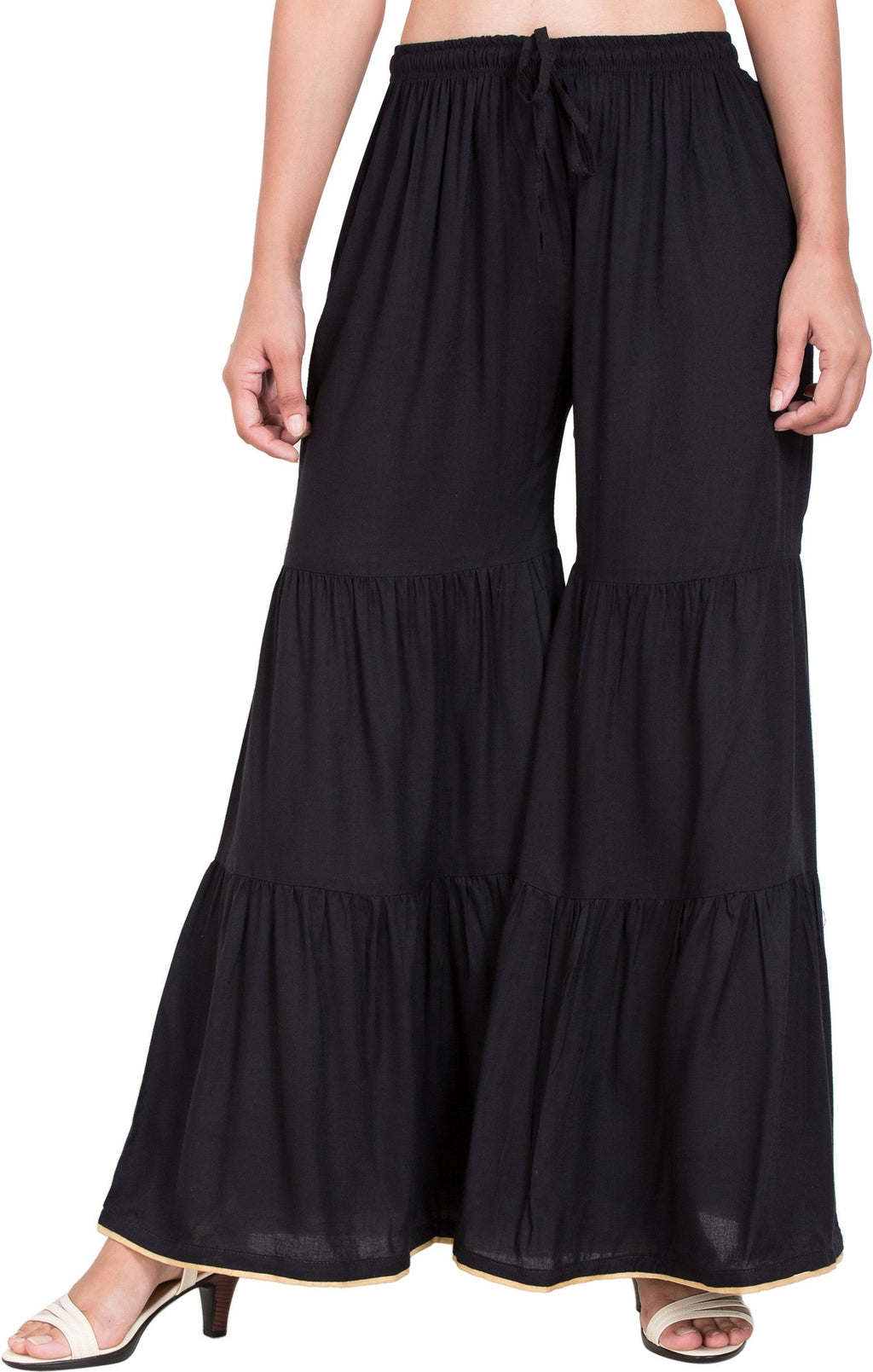 PAVONINE Black Color Solid 3-Panels Flared Sharara - Distacart