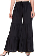 PAVONINE Black Color Solid 3-Panels Flared Sharara - Distacart