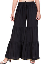 PAVONINE Black Color Solid 3-Panels Flared Sharara - Distacart