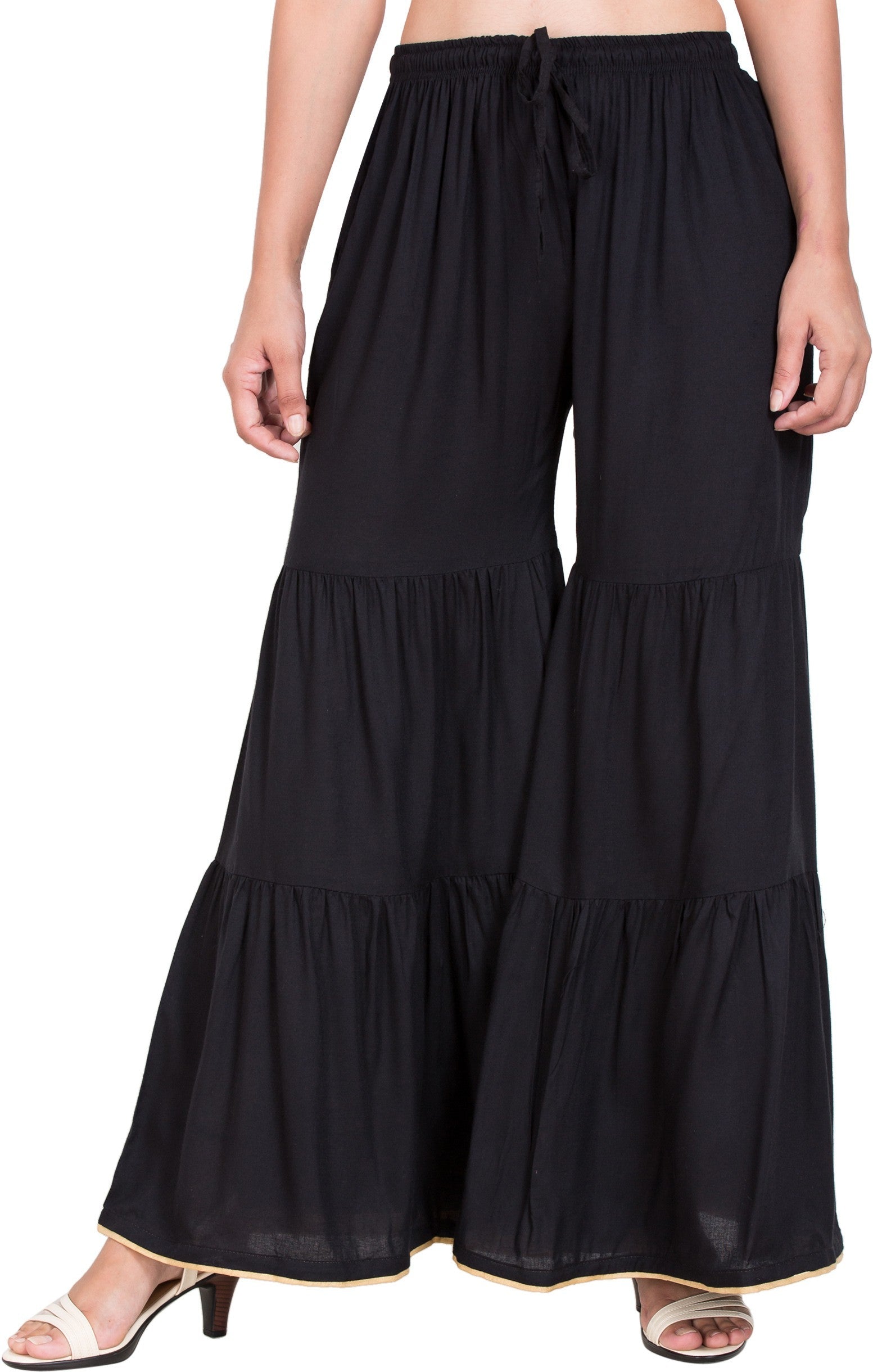 PAVONINE Black Color Solid 3-Panels Flared Sharara - Distacart