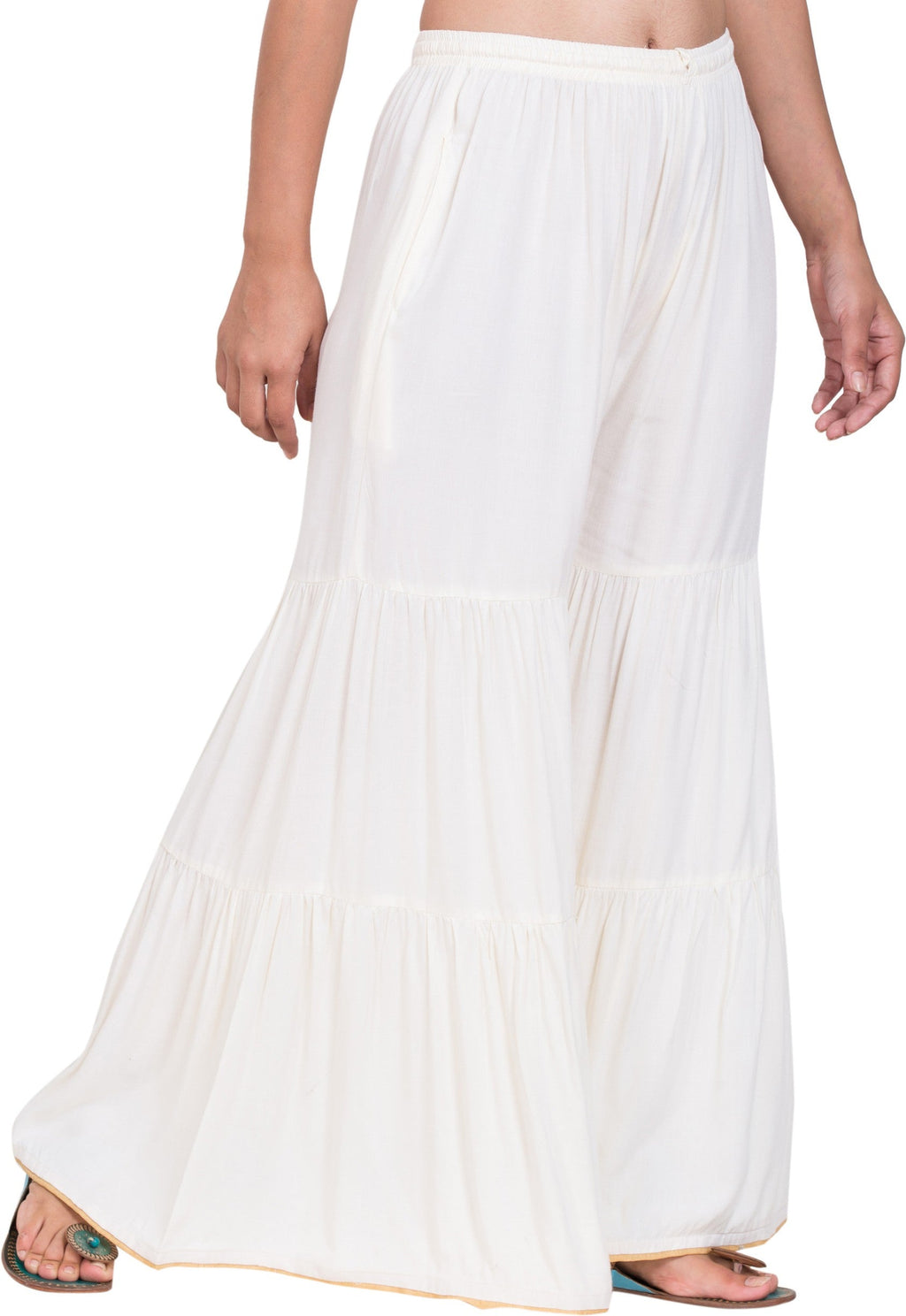 PAVONINE White Color Solid 3-Panels Flared Sharara - Distacart