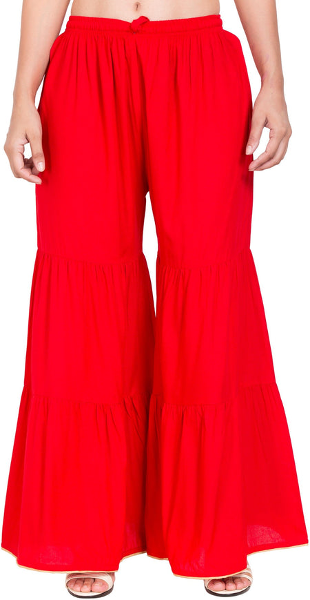 PAVONINE Red Color Solid 3-Panels Flared Sharara