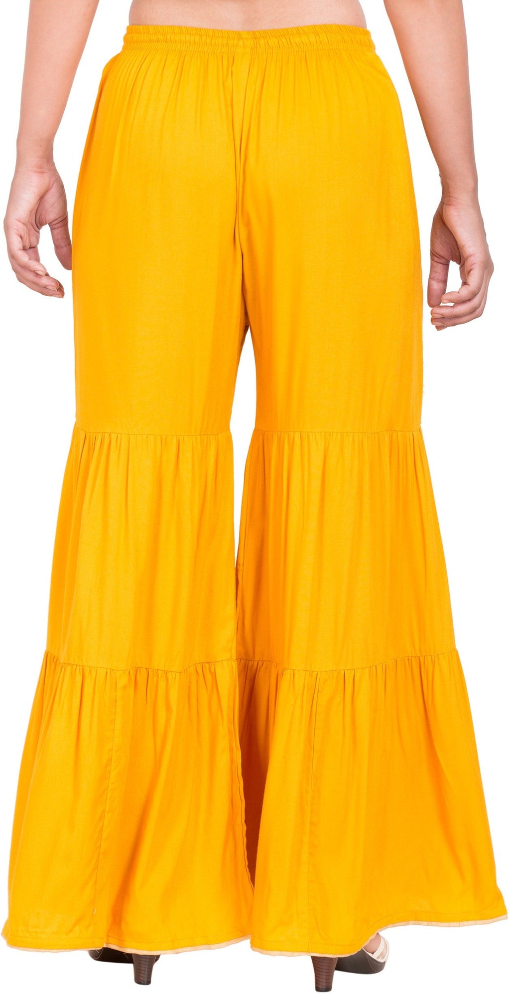 PAVONINE Mustard Color Solid 3-Panels Flared Sharara - Distacart