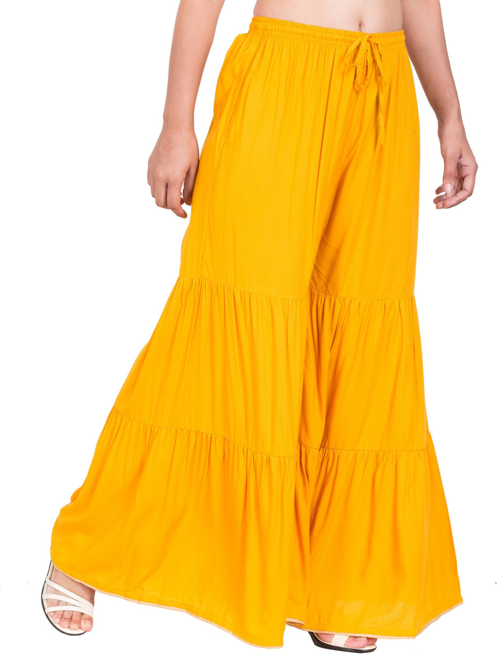 PAVONINE Mustard Color Solid 3-Panels Flared Sharara - Distacart