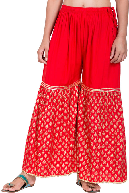 PAVONINE Red Color 3-Panels Sequence Printed Flared Sharara For Women & Girls