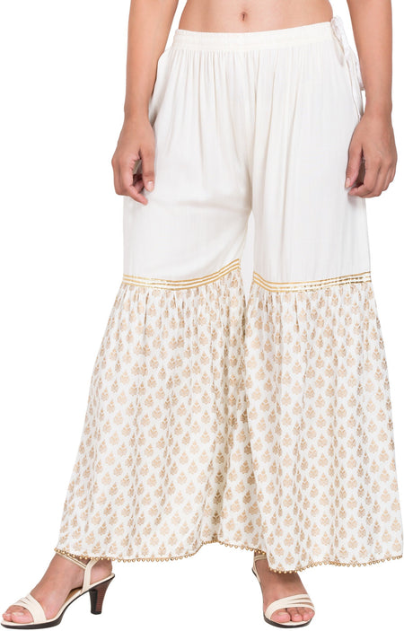 PAVONINE Off-White Color 3-Panels Sequence Printed Flared Sharara For Women & Girls