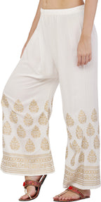 PAVONINE White Color Golden Printed Rayon Fabric Sharara For Women & Girls - Distacart
