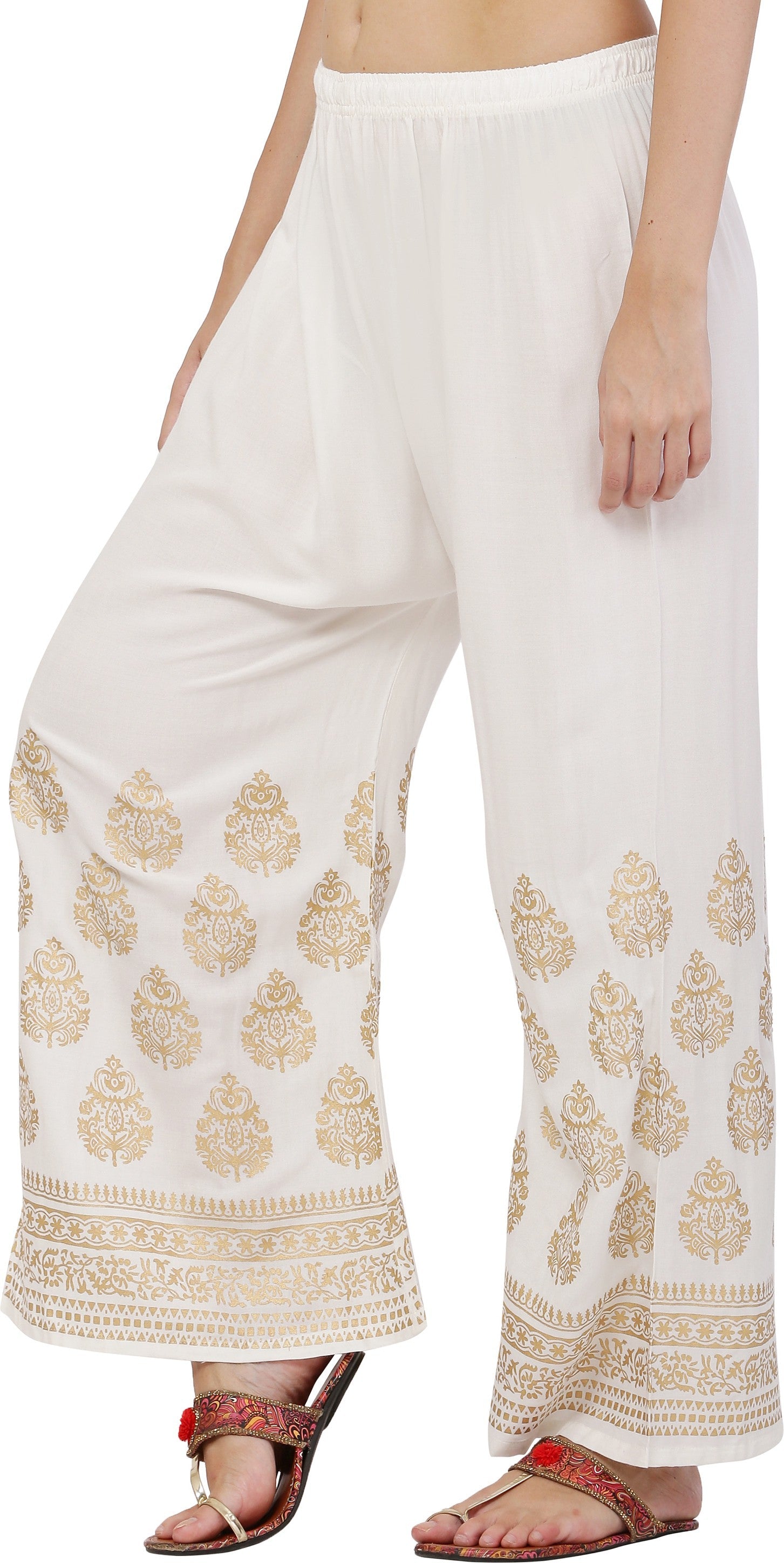 PAVONINE White Color Golden Printed Rayon Fabric Sharara For Women & Girls - Distacart