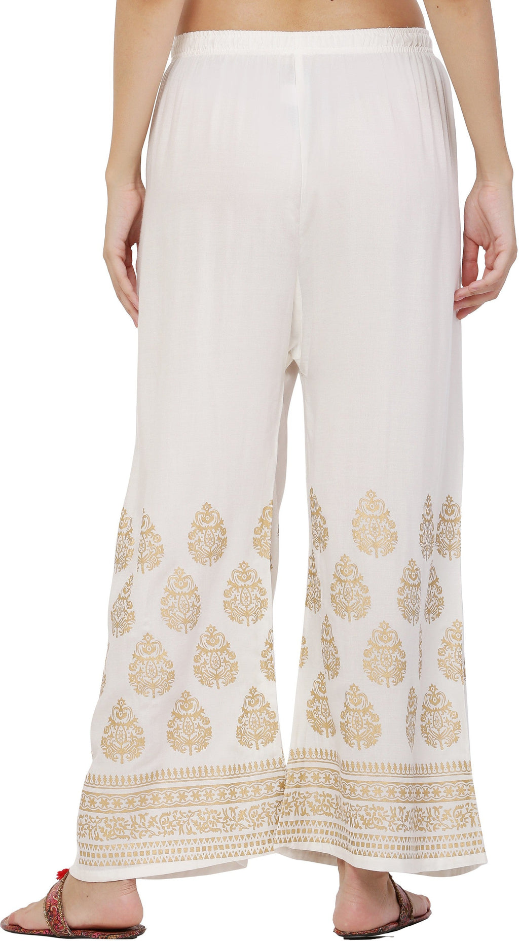 PAVONINE White Color Golden Printed Rayon Fabric Sharara For Women & Girls - Distacart