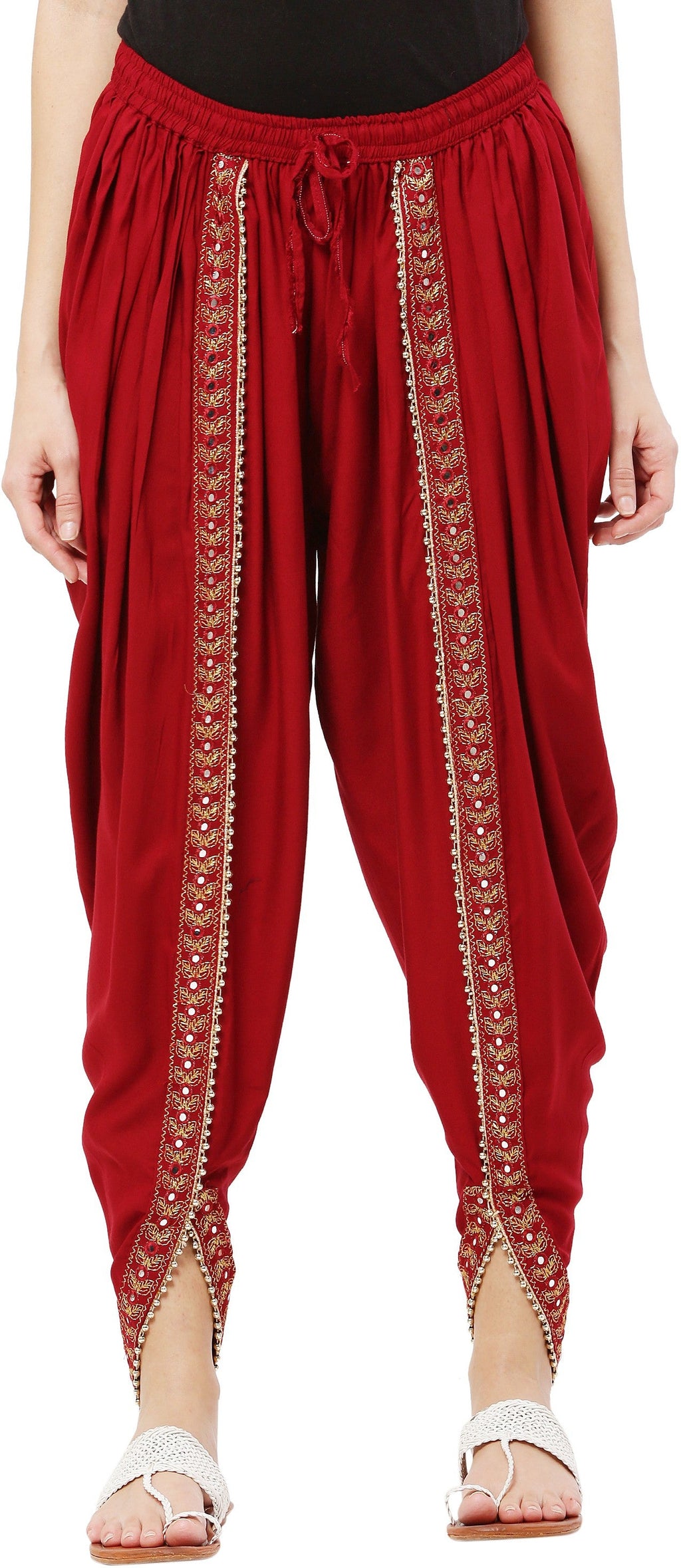 PAVONINE Maroon Color Embellished Beetel Rayon Fabric Patiala For Women & Girls - Distacart