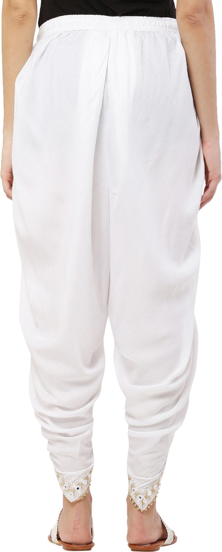 PAVONINE White Color Embellished Beetel Rayon Fabric Patiala For Women & Girls