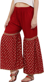 PAVONINE Maroon Color 3-Panels Sequence Printed Flared Sharara For Women & Girls - Distacart