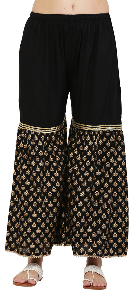 PAVONINE Black Color 3-Panels Sequence Printed Flared Sharara For Women & Girls