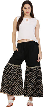 PAVONINE Black Color 3-Panels Sequence Printed Flared Sharara For Women & Girls - Distacart