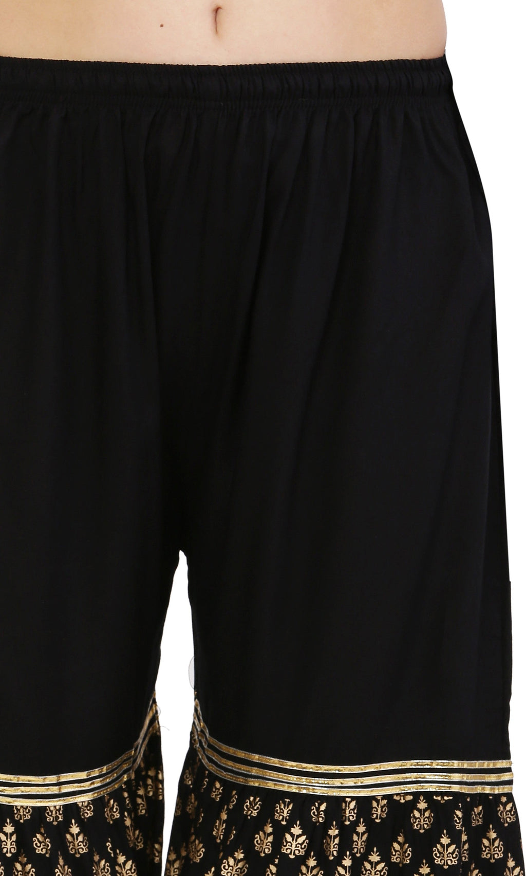 PAVONINE Black Color 3-Panels Sequence Printed Flared Sharara For Women & Girls - Distacart