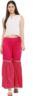 PAVONINE Rani Color 3-Panels Sequence Printed Flared Sharara For Women & Girls - Distacart
