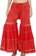 PAVONINE Red Color 3-Panels Golden Printed Flared Sharara For Women & Girls - Distacart