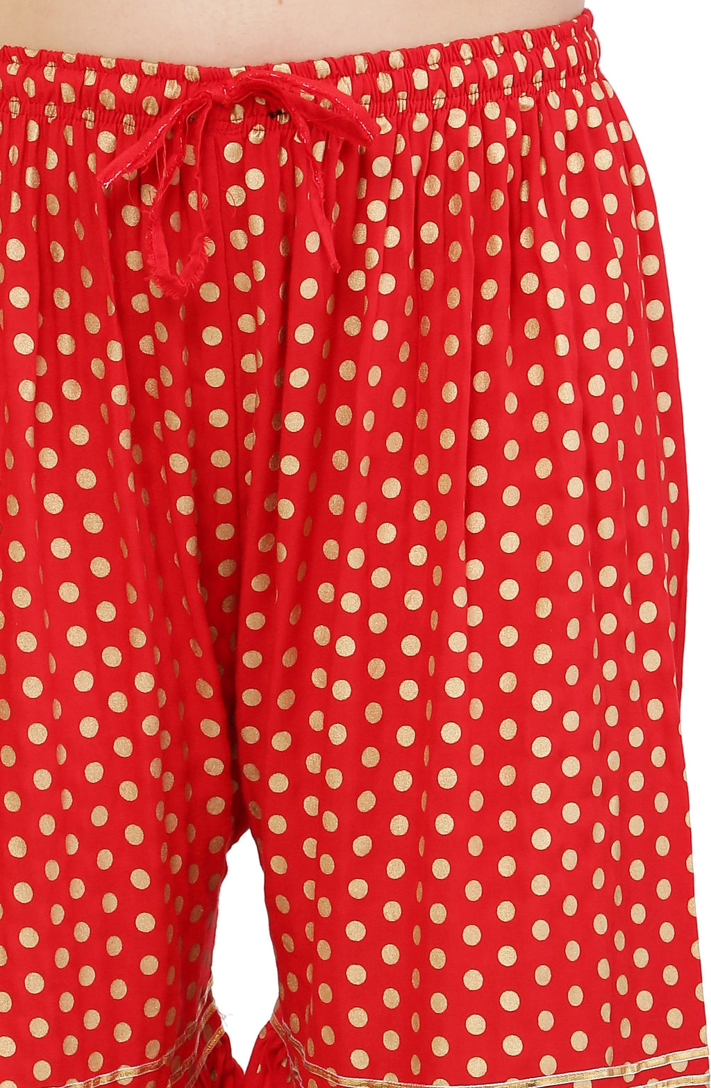 PAVONINE Red Color 3-Panels Golden Printed Flared Sharara For Women & Girls - Distacart