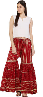 PAVONINE Maroon Color 3-Panels Golden Printed Flared Sharara For Women & Girls - Distacart