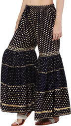 PAVONINE Black Color 3-Panels Golden Printed Flared Sharara For Women & Girls - Distacart