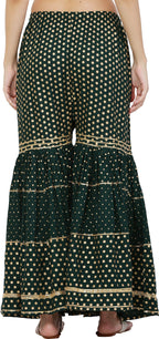 PAVONINE Bottle Green Color 3-Panels Golden Printed Flared Sharara For Women & Girls - Distacart