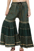 PAVONINE Bottle Green Color 3-Panels Golden Printed Flared Sharara For Women & Girls - Distacart