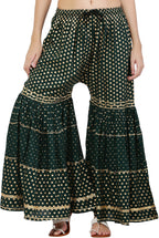 PAVONINE Bottle Green Color 3-Panels Golden Printed Flared Sharara For Women & Girls - Distacart