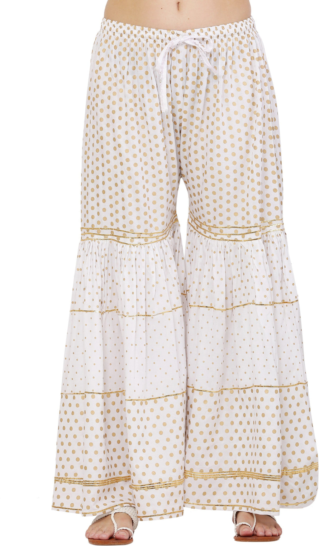 PAVONINE White Color 3-Panels Golden Printed Flared Sharara For Women & Girls - Distacart