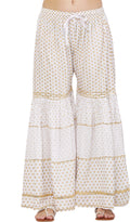 PAVONINE White Color 3-Panels Golden Printed Flared Sharara For Women & Girls - Distacart
