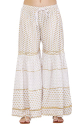 PAVONINE White Color 3-Panels Golden Printed Flared Sharara For Women & Girls - Distacart