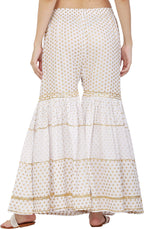 PAVONINE White Color 3-Panels Golden Printed Flared Sharara For Women & Girls - Distacart
