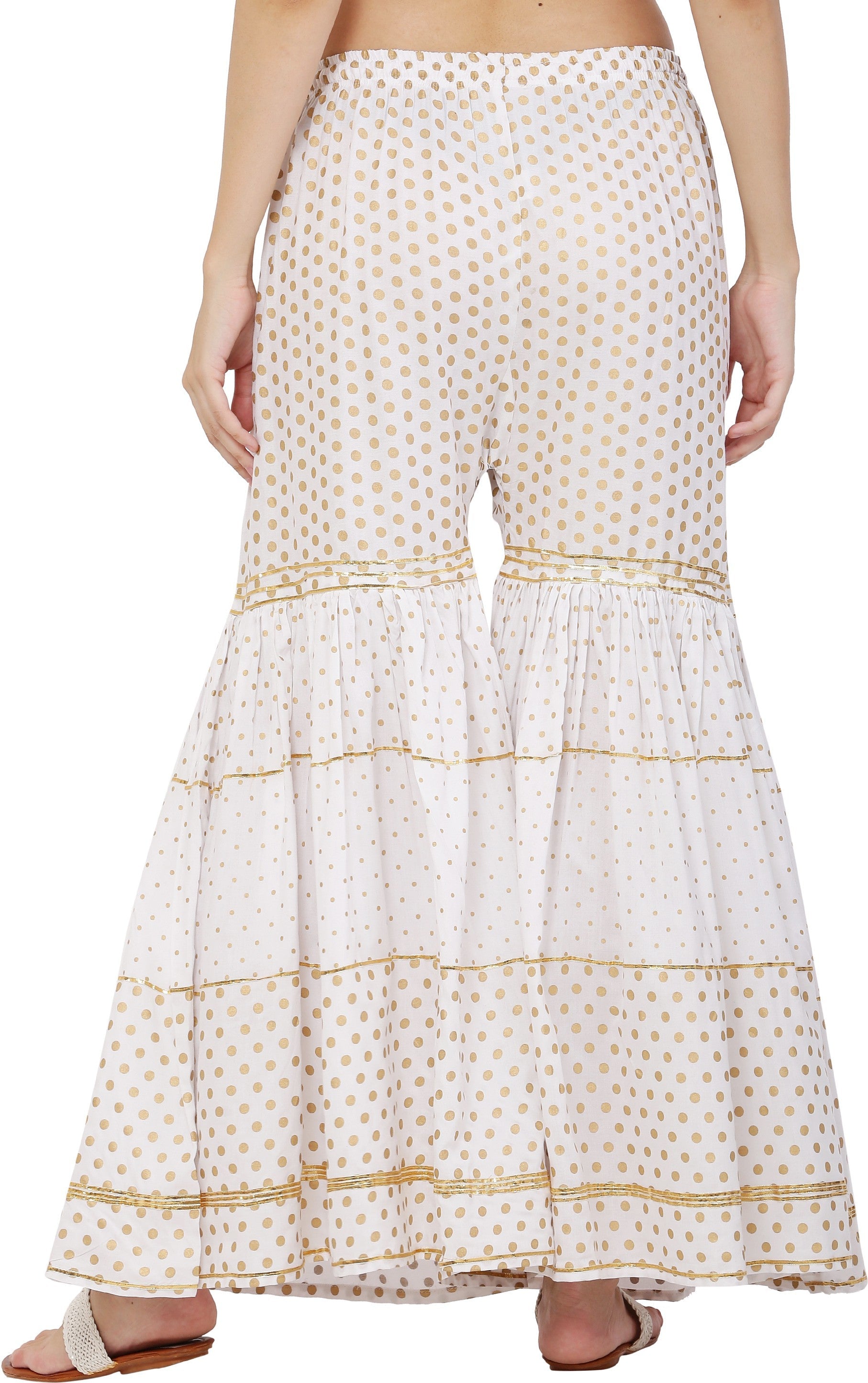 PAVONINE White Color 3-Panels Golden Printed Flared Sharara For Women & Girls - Distacart