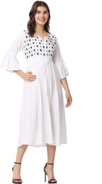 PAVONINE White Color Embroidery Work With Button Dress For Women - Distacart