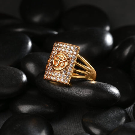 AanyaCentric Gold-Polished American Diamond Ad Ring for Boys & Man