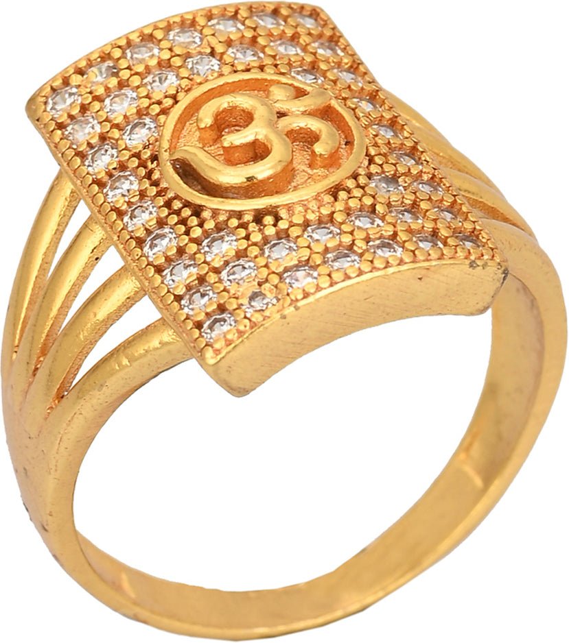 AanyaCentric Gold-Polished American Diamond Ad Ring for Boys & Man
