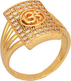 AanyaCentric Gold-Polished American Diamond Ad Ring for Boys & Man