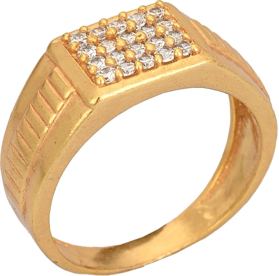 AanyaCentric Gold-Polished American Diamond Ad Ring for Boys & Man