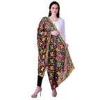 SWI Stylish Women's Embroidered Phulkari Chiffon Navy Blue Dupatta