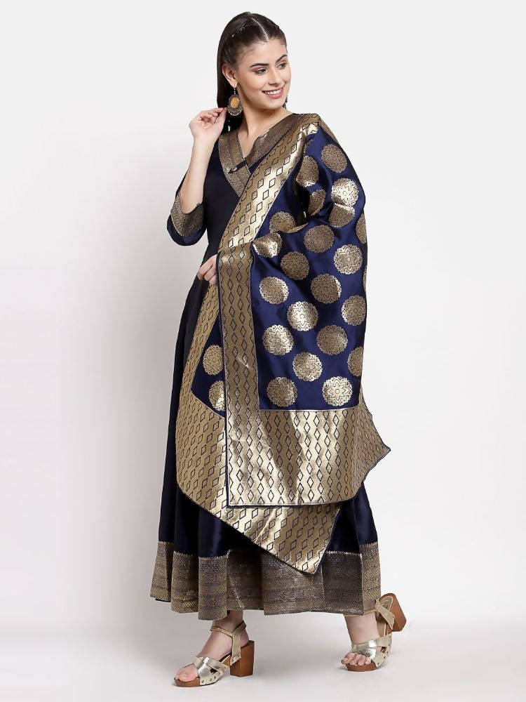 Myshka Women's Multi Silk Solid 3/4 Sleeve V Neck Casual Anarkali Gown