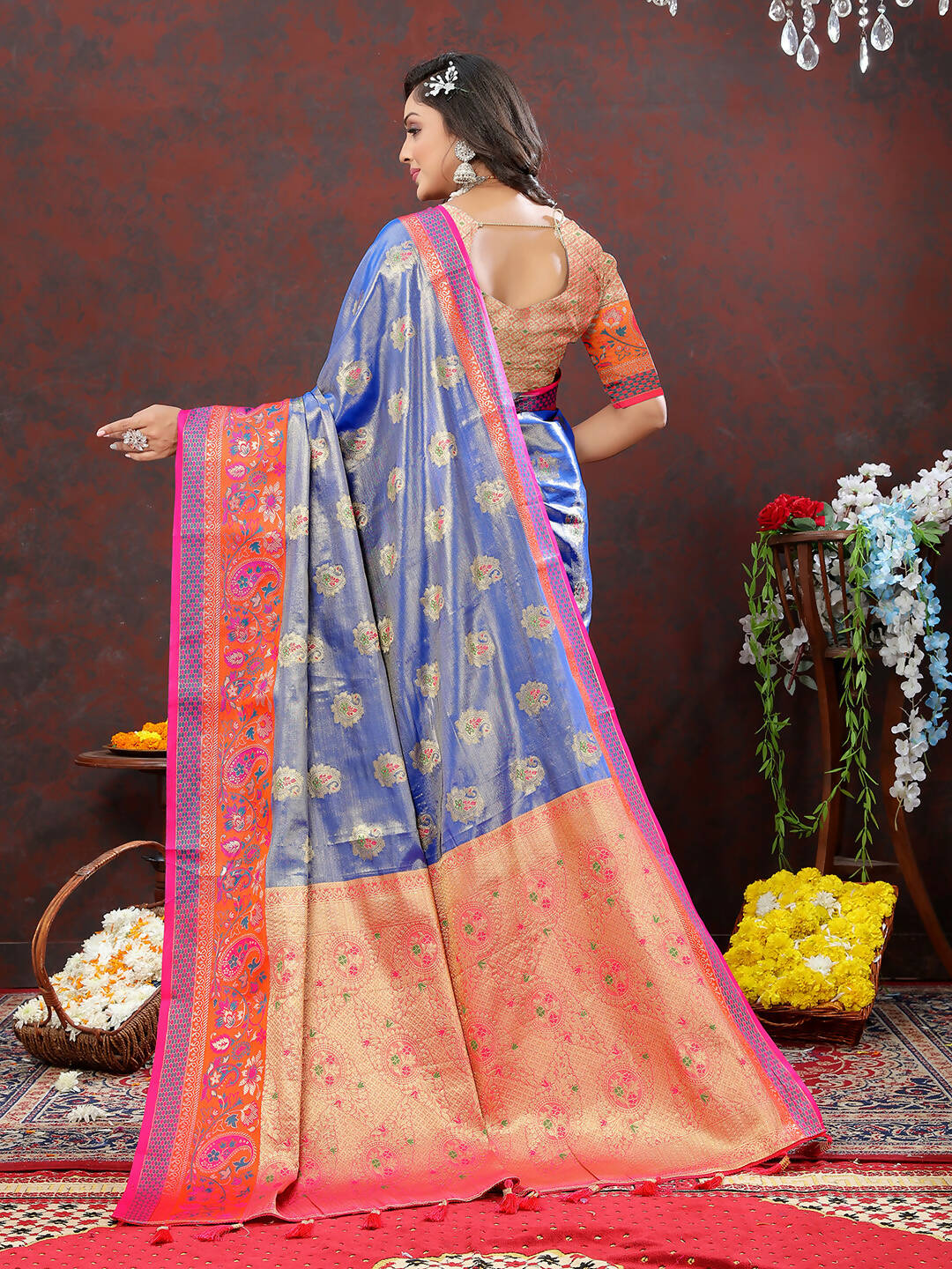 Lorenvalley Fashion Lavender Kanjivaram Silk Woven Design with Zari Weaving Saree