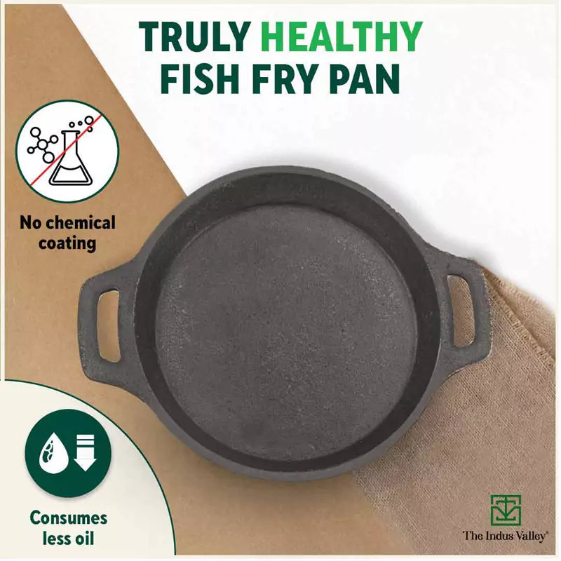 The Indus Valley CASTrong Cast Iron Fish Fry Pan, Pre-seasoned, Nonstick, 100% Pure, Toxin-free, Induction, 22.4/25cm, 1.5kg/2kg
