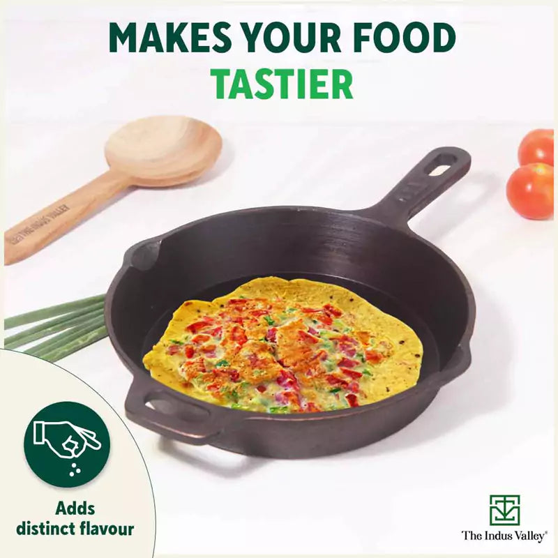 The Indus Valley Super Smooth Cast Iron Frypan, Pre-seasoned, Nonstick, 100% Pure,Toxin-free, Tadka Pan, 25.4cm, 1.7L, 2.4kg