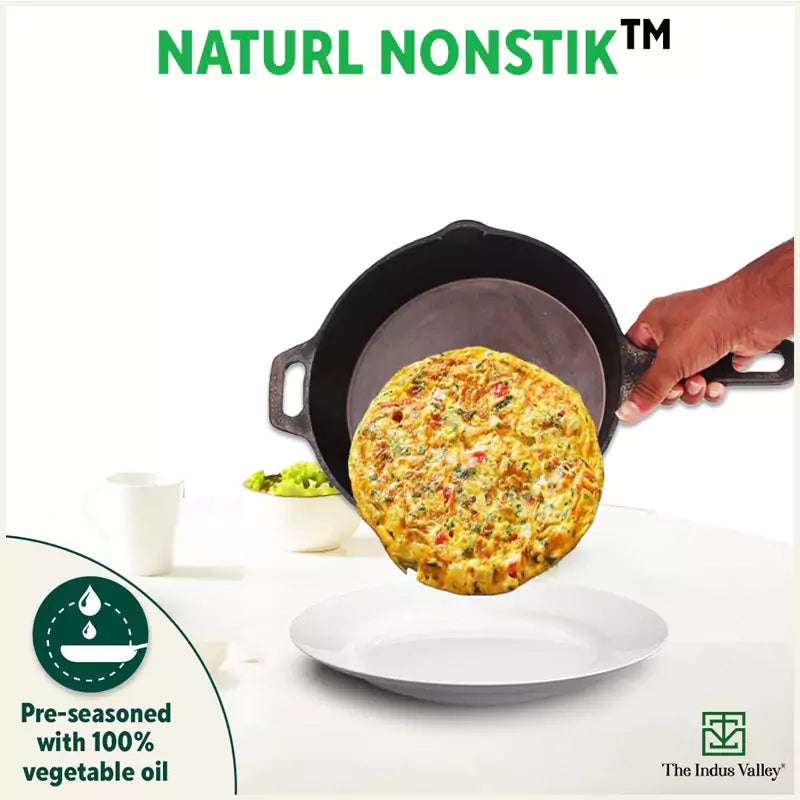 The Indus Valley Super Smooth Cast Iron Frypan, Pre-seasoned, Nonstick, 100% Pure,Toxin-free, Tadka Pan, 25.4cm, 1.7L, 2.4kg